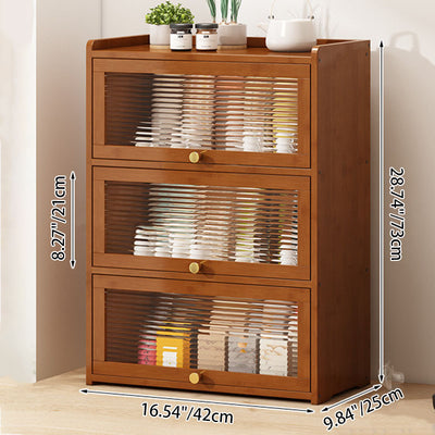 Traditional Chinese Bamboo Acrylic Rectangular Storage Cabinet 2/3/4-Tier For Living Room