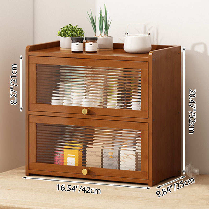 Traditional Chinese Bamboo Acrylic Rectangular Storage Cabinet 2/3/4-Tier For Living Room