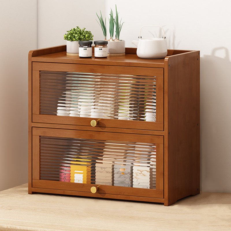 Traditional Chinese Bamboo Acrylic Rectangular Storage Cabinet 2/3/4-Tier For Living Room