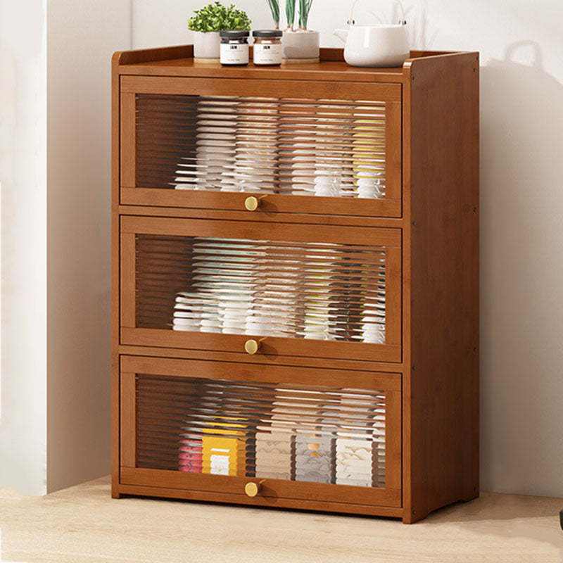 Traditional Chinese Bamboo Acrylic Rectangular Storage Cabinet 2/3/4-Tier For Living Room
