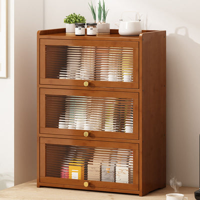 Traditional Chinese Bamboo Acrylic Rectangular Storage Cabinet 2/3/4-Tier For Living Room