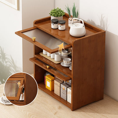 Traditional Chinese Bamboo Acrylic Rectangular Storage Cabinet 2/3/4-Tier For Living Room