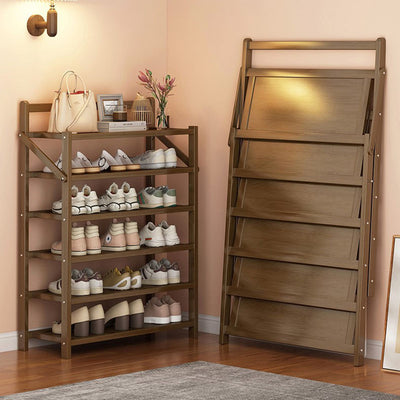 Modern Minimalist Bamboo Rectangular Shoe Storage 6-Shelves For Living Room