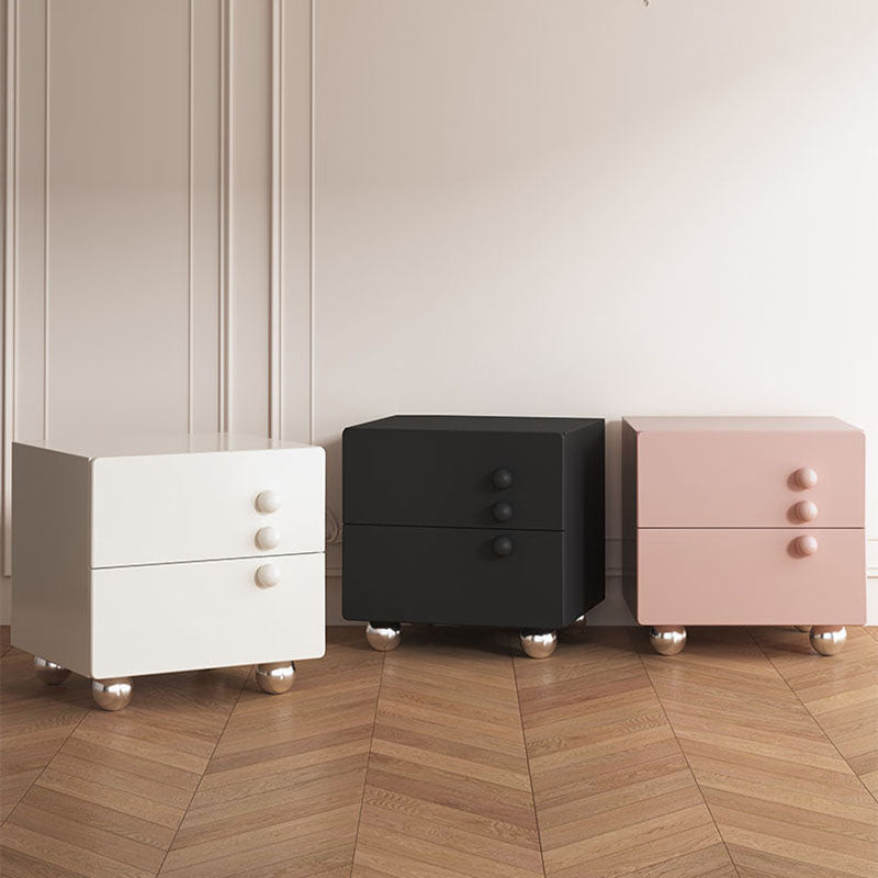 Traditional French Wood Panel Solid Wood Stainless Steel Ball-Shaped Square Nightstand With 2 Drawers For Bedroom