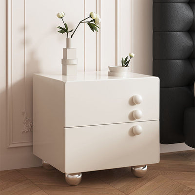 Traditional French Wood Panel Solid Wood Stainless Steel Ball-Shaped Square Nightstand With 2 Drawers For Bedroom