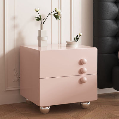 Traditional French Wood Panel Solid Wood Stainless Steel Ball-Shaped Square Nightstand With 2 Drawers For Bedroom