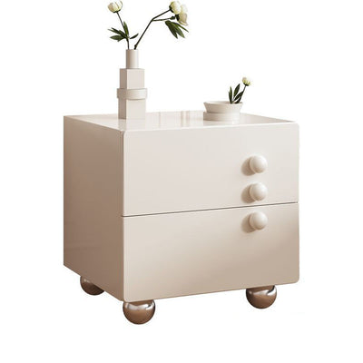 Traditional French Wood Panel Solid Wood Stainless Steel Ball-Shaped Square Nightstand With 2 Drawers For Bedroom