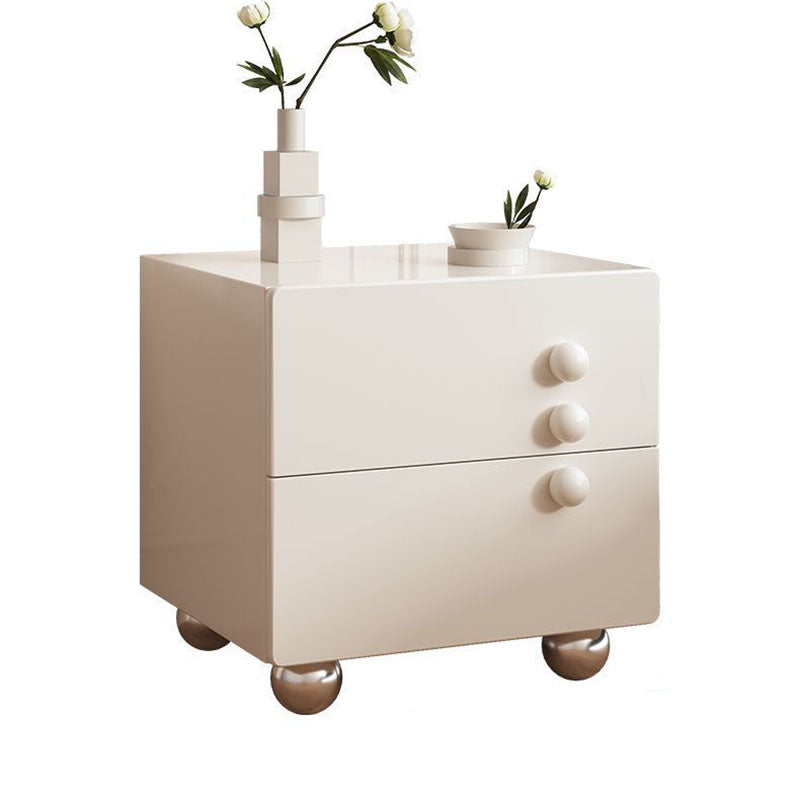 Traditional French Wood Panel Solid Wood Stainless Steel Ball-Shaped Square Nightstand With 2 Drawers For Bedroom