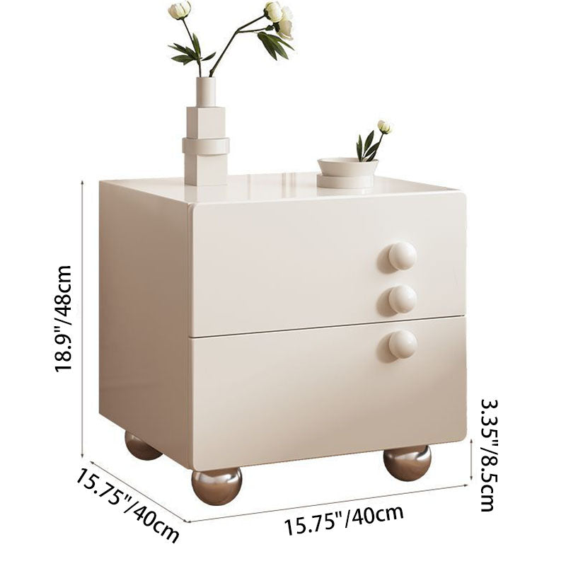 Traditional French Wood Panel Solid Wood Stainless Steel Ball-Shaped Square Nightstand With 2 Drawers For Bedroom