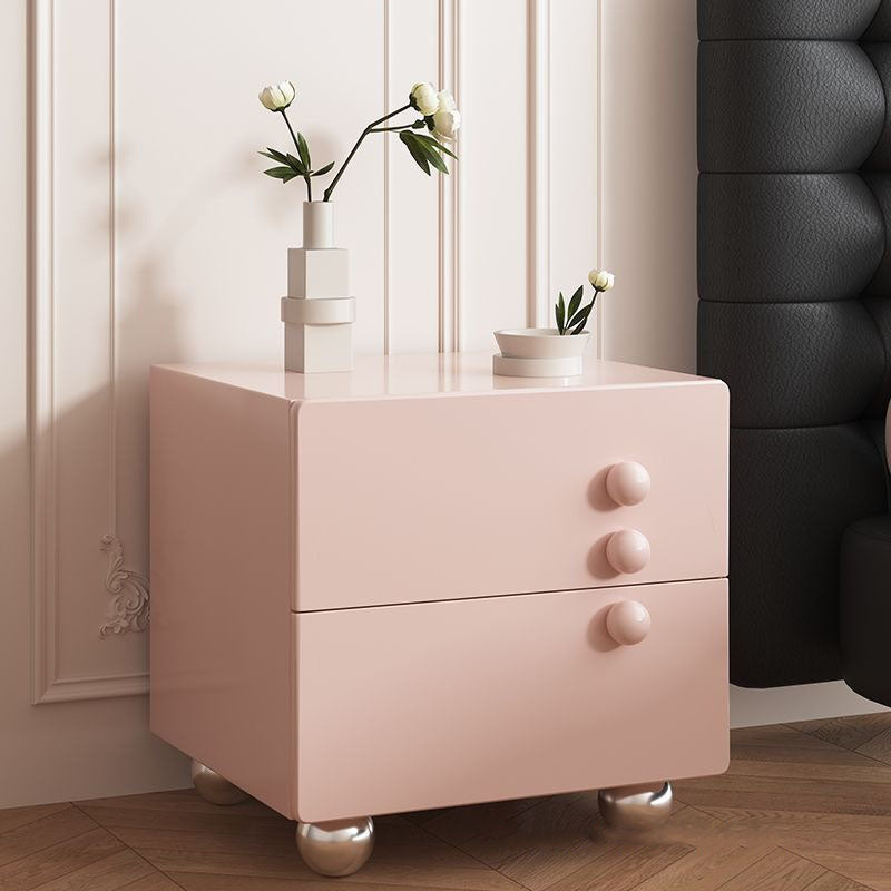 Traditional French Wood Panel Solid Wood Stainless Steel Ball-Shaped Square Nightstand With 2 Drawers For Bedroom