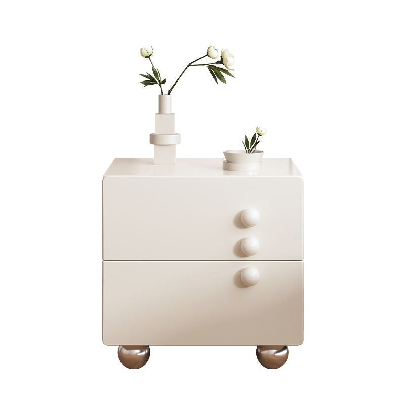 Traditional French Wood Panel Solid Wood Stainless Steel Ball-Shaped Square Nightstand With 2 Drawers For Bedroom