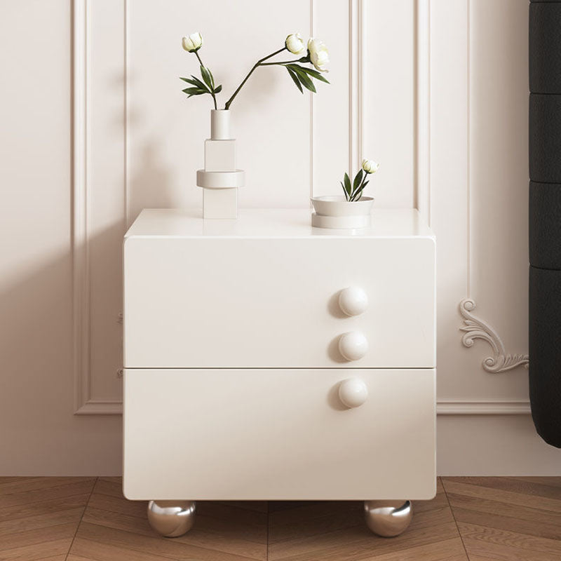 Traditional French Wood Panel Solid Wood Stainless Steel Ball-Shaped Square Nightstand With 2 Drawers For Bedroom