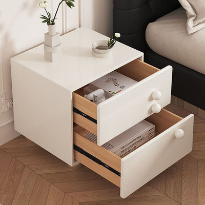Traditional French Wood Panel Solid Wood Stainless Steel Ball-Shaped Square Nightstand With 2 Drawers For Bedroom
