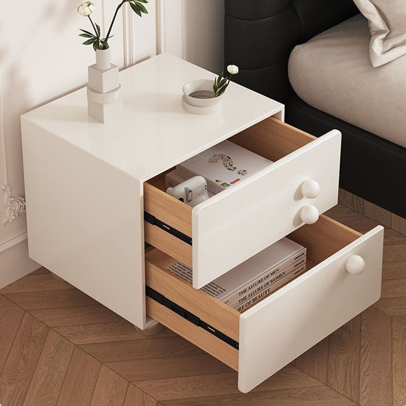 Traditional French Wood Panel Solid Wood Stainless Steel Ball-Shaped Square Nightstand With 2 Drawers For Bedroom