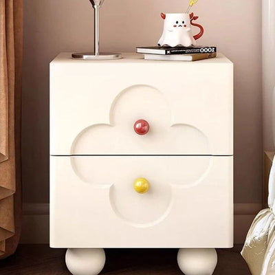 Traditional French Solid Wood Particle Board Clover Panel Square Nightstand 2-Drawer For Bedroom