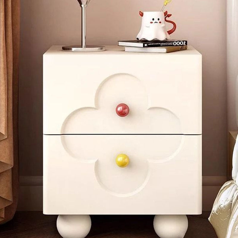 Traditional French Solid Wood Particle Board Clover Panel Square Nightstand 2-Drawer For Bedroom