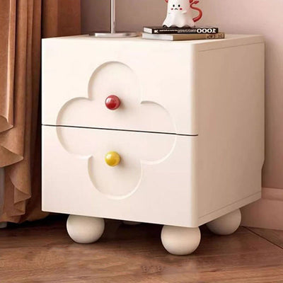 Traditional French Solid Wood Particle Board Clover Panel Square Nightstand 2-Drawer For Bedroom