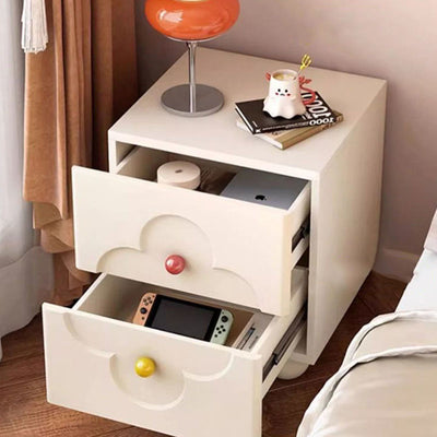 Traditional French Solid Wood Particle Board Clover Panel Square Nightstand 2-Drawer For Bedroom