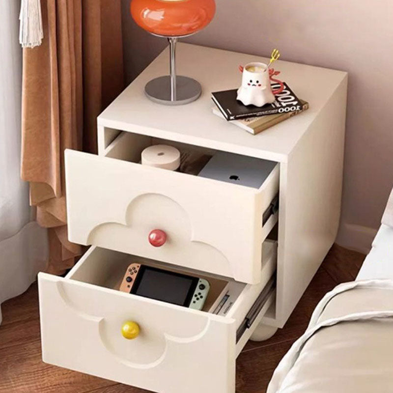 Traditional French Solid Wood Particle Board Clover Panel Square Nightstand 2-Drawer For Bedroom