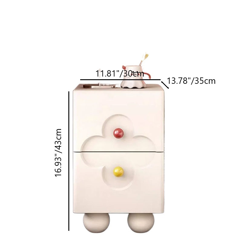 Traditional French Solid Wood Particle Board Clover Panel Square Nightstand 2-Drawer For Bedroom