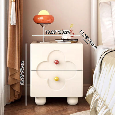 Traditional French Solid Wood Particle Board Clover Panel Square Nightstand 2-Drawer For Bedroom