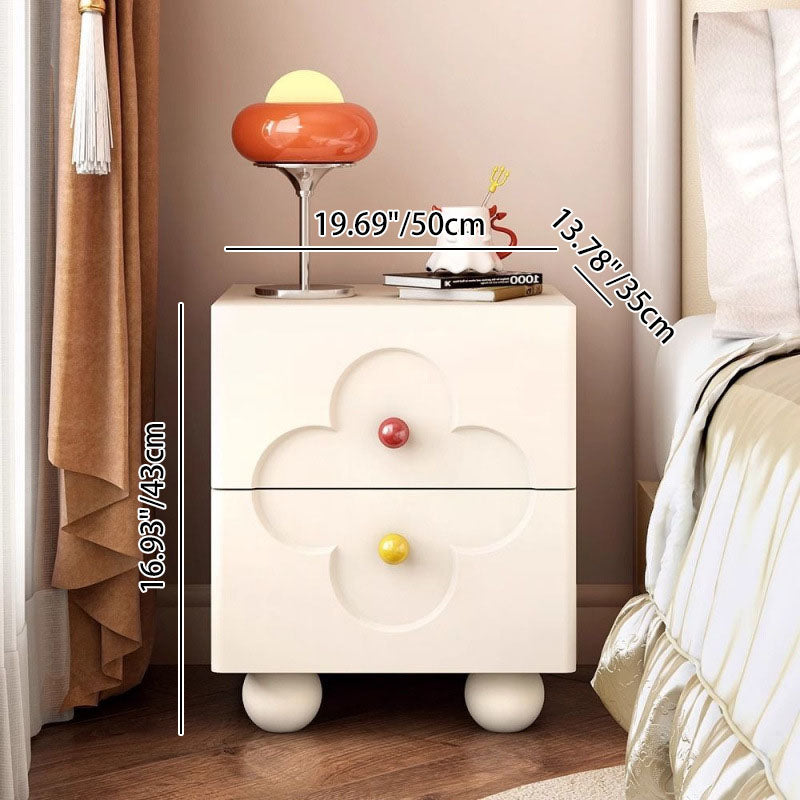 Traditional French Solid Wood Particle Board Clover Panel Square Nightstand 2-Drawer For Bedroom