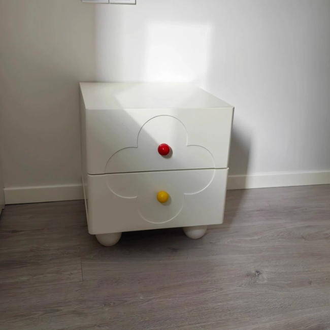 Traditional French Solid Wood Particle Board Clover Panel Square Nightstand 2-Drawer For Bedroom