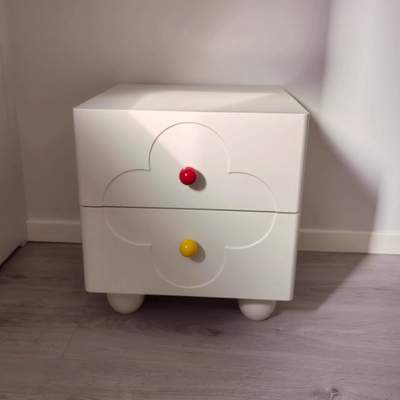 Traditional French Solid Wood Particle Board Clover Panel Square Nightstand 2-Drawer For Bedroom