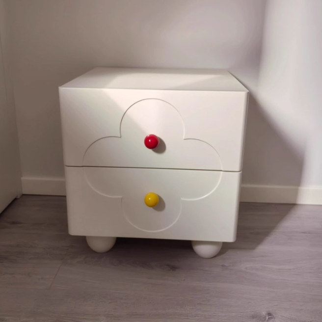 Traditional French Solid Wood Particle Board Clover Panel Square Nightstand 2-Drawer For Bedroom