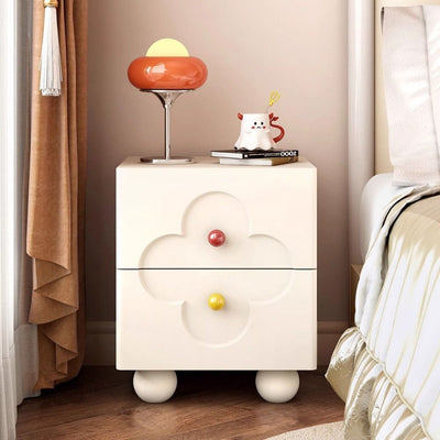 Traditional French Solid Wood Particle Board Clover Panel Square Nightstand 2-Drawer For Bedroom