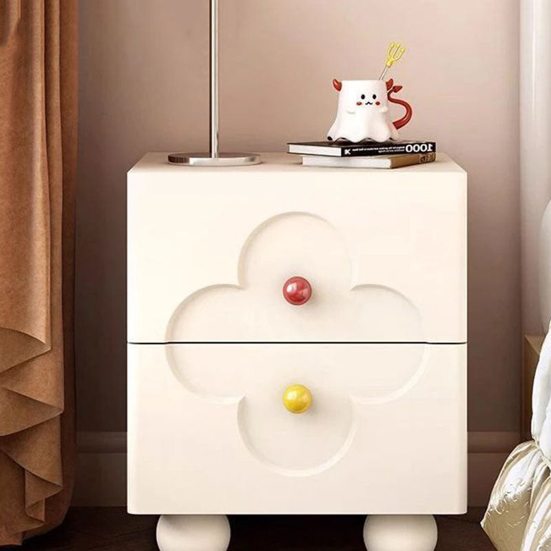 Traditional French Solid Wood Particle Board Clover Panel Square Nightstand 2-Drawer For Bedroom