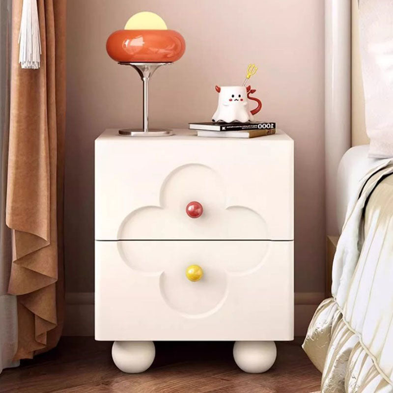 Traditional French Solid Wood Particle Board Clover Panel Square Nightstand 2-Drawer For Bedroom