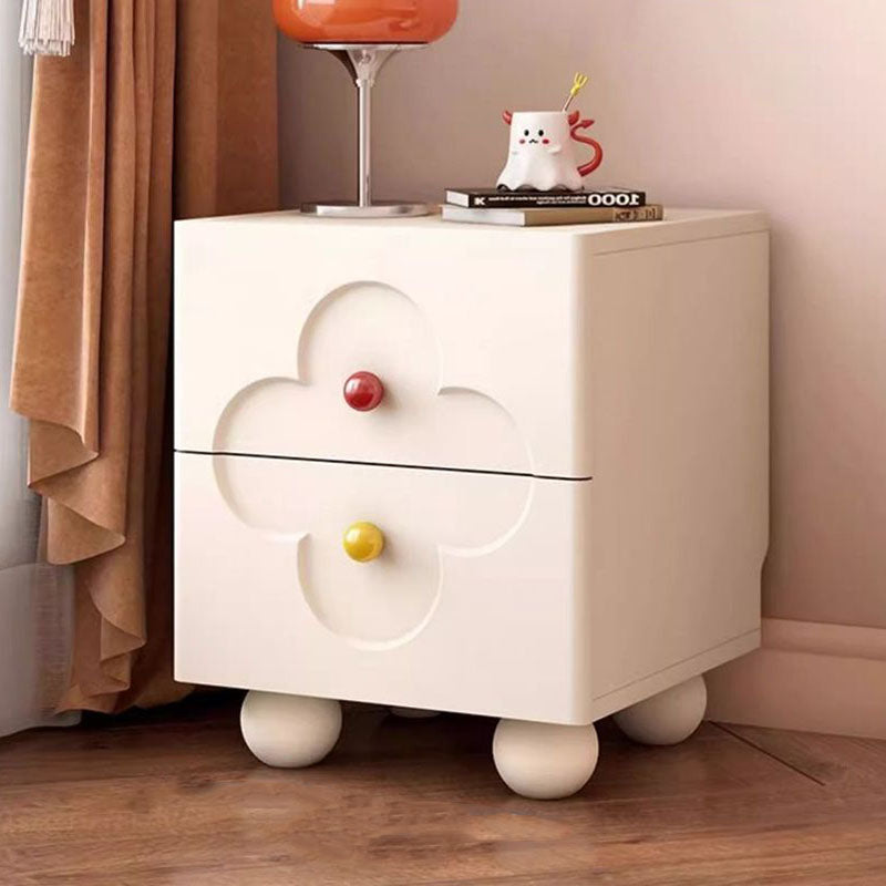 Traditional French Solid Wood Particle Board Clover Panel Square Nightstand 2-Drawer For Bedroom