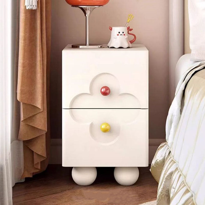 Traditional French Solid Wood Particle Board Clover Panel Square Nightstand 2-Drawer For Bedroom