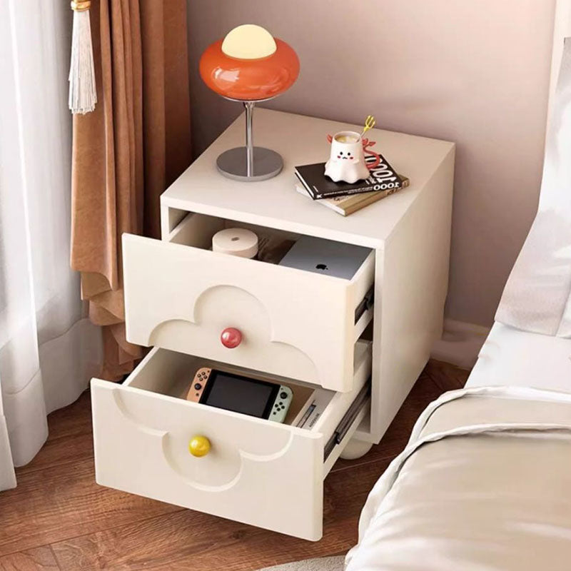 Traditional French Solid Wood Particle Board Clover Panel Square Nightstand 2-Drawer For Bedroom