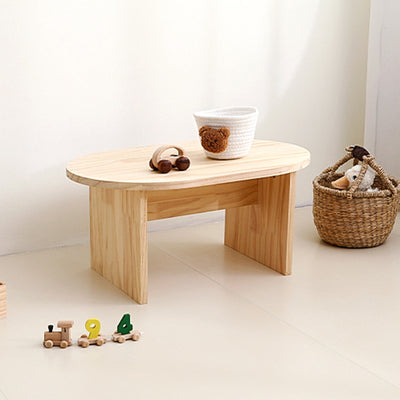 Modern Minimalist Pine Wood Round Oval Coffee Table 1-Tier For Living Room