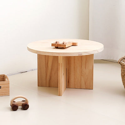 Modern Minimalist Pine Wood Round Oval Coffee Table 1-Tier For Living Room