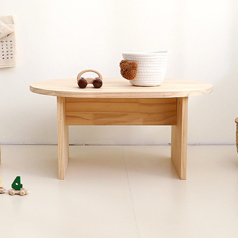 Modern Minimalist Pine Wood Round Oval Coffee Table 1-Tier For Living Room