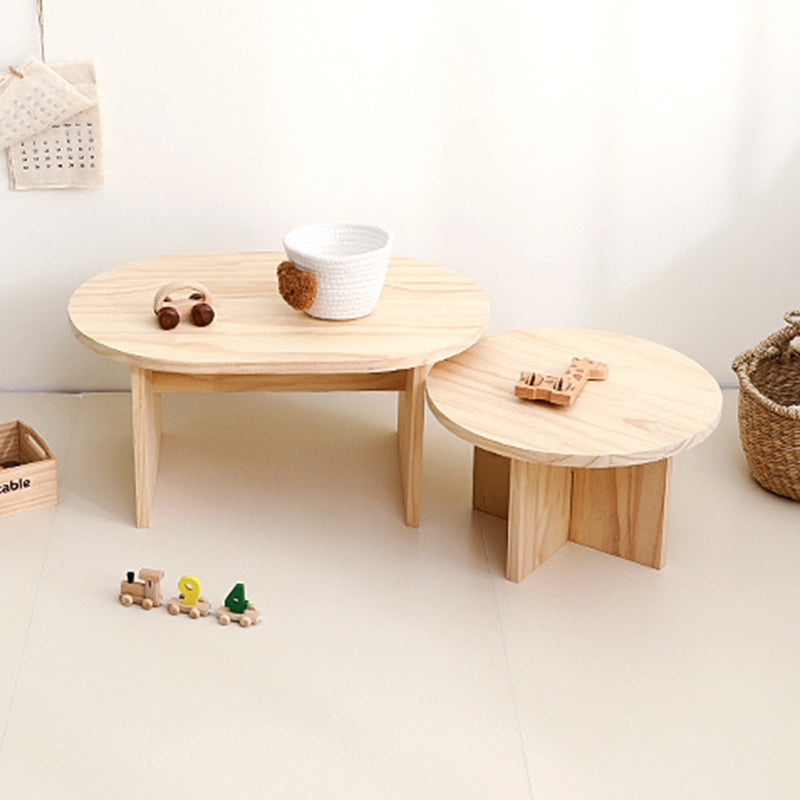 Modern Minimalist Pine Wood Round Oval Coffee Table 1-Tier For Living Room