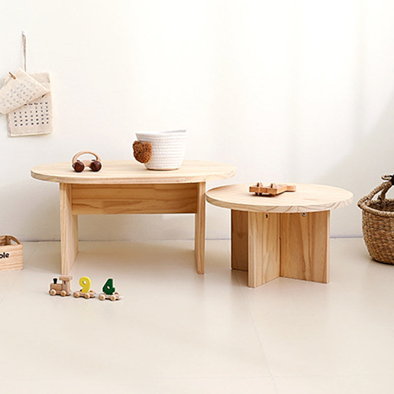 Modern Minimalist Pine Wood Round Oval Coffee Table 1-Tier For Living Room