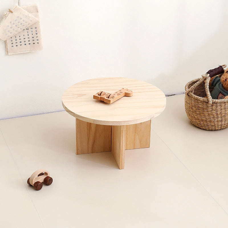 Modern Minimalist Pine Wood Round Oval Coffee Table 1-Tier For Living Room