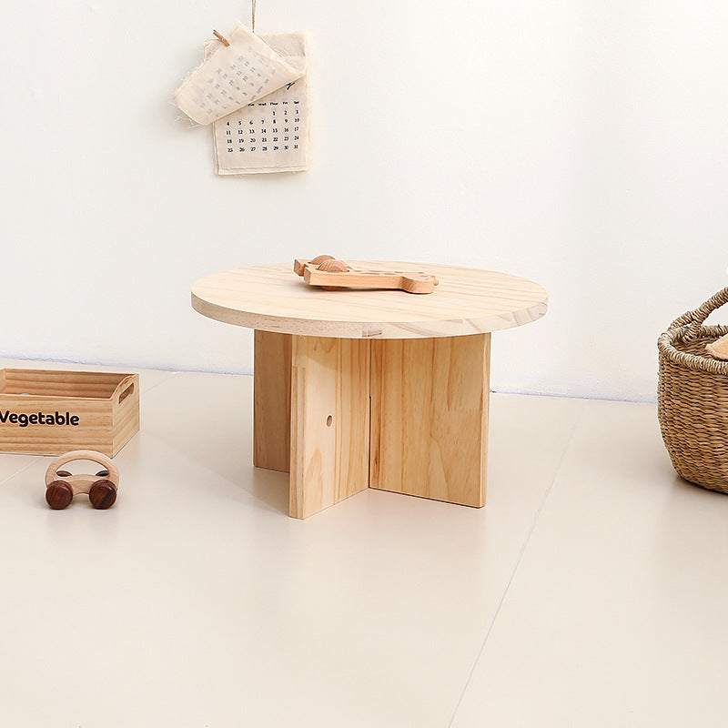 Modern Minimalist Pine Wood Round Oval Coffee Table 1-Tier For Living Room