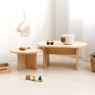 Modern Minimalist Pine Wood Round Oval Coffee Table 1-Tier For Living Room