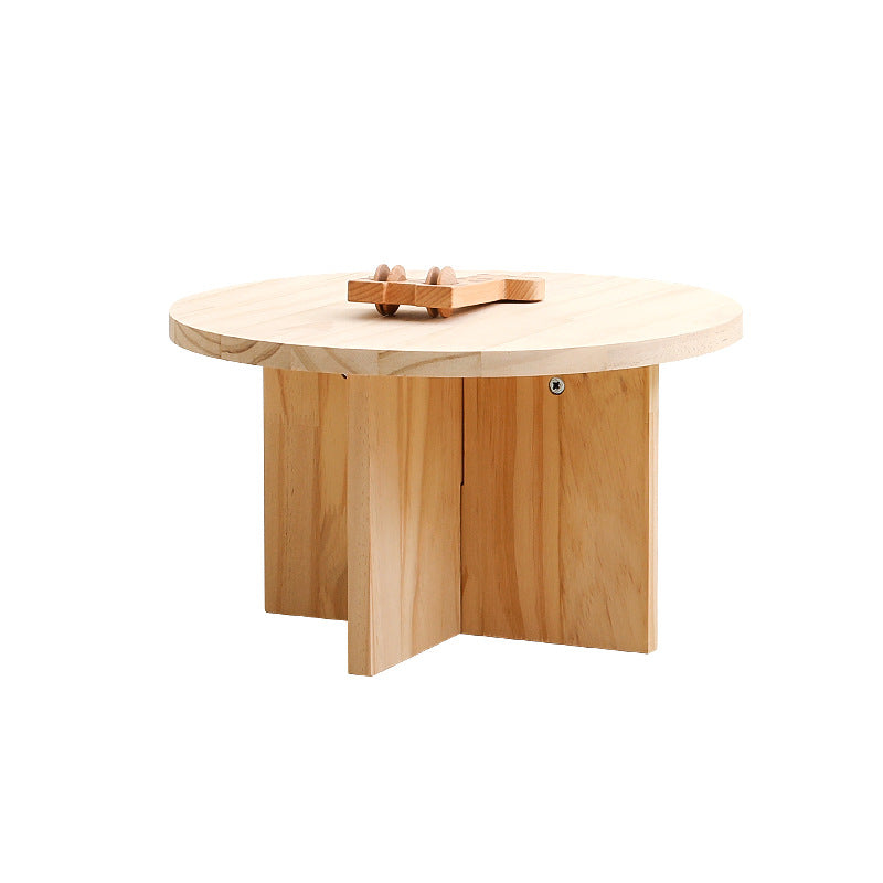 Modern Minimalist Pine Wood Round Oval Coffee Table 1-Tier For Living Room