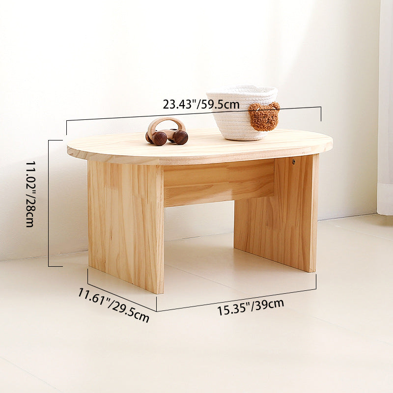Modern Minimalist Pine Wood Round Oval Coffee Table 1-Tier For Living Room