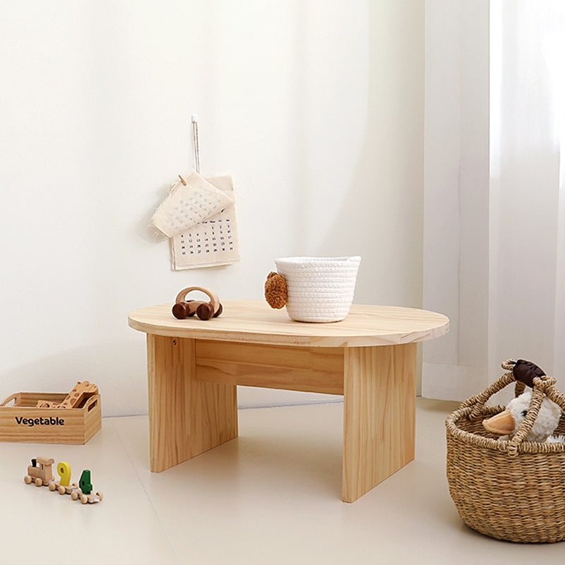 Modern Minimalist Pine Wood Round Oval Coffee Table 1-Tier For Living Room