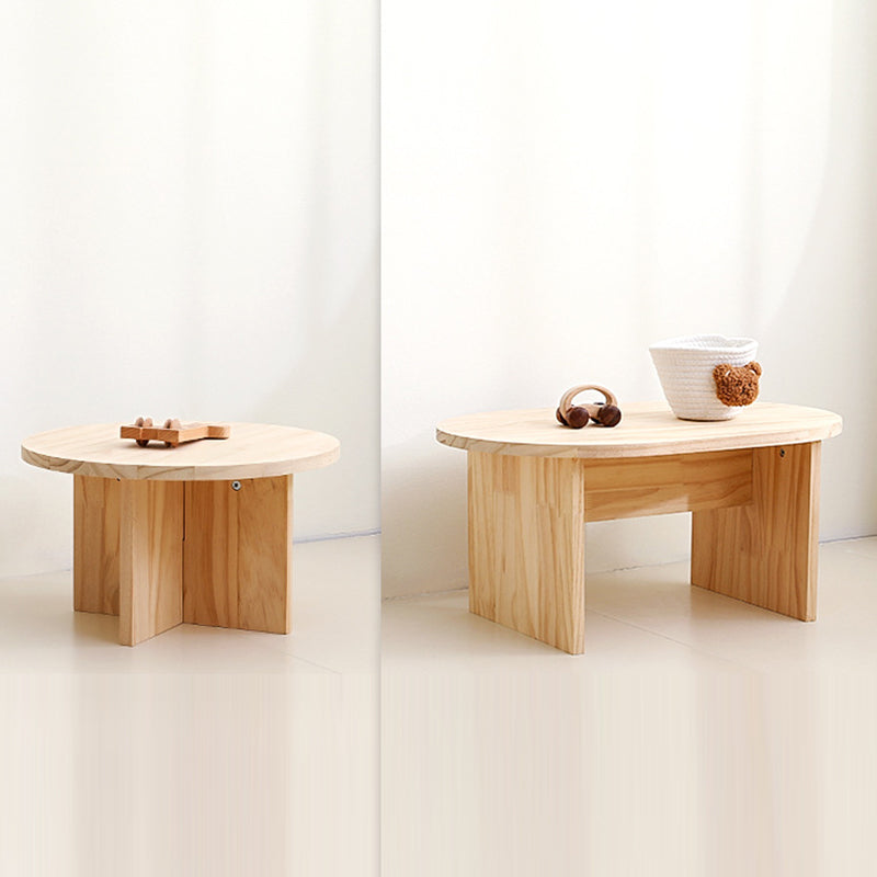Modern Minimalist Pine Wood Round Oval Coffee Table 1-Tier For Living Room