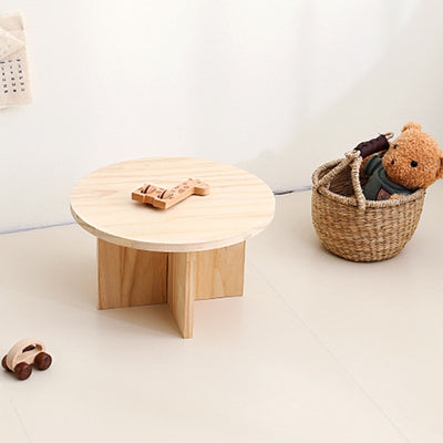 Modern Minimalist Pine Wood Round Oval Coffee Table 1-Tier For Living Room