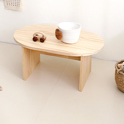 Modern Minimalist Pine Wood Round Oval Coffee Table 1-Tier For Living Room