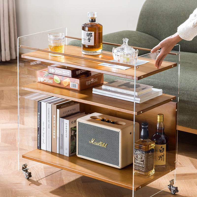 Contemporary Creative Acrylic Bamboo Mobile Rectangular Side Table 3-Tier For Living Room